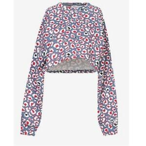Adam Selman Cropped  blue and red leopard Sweatshirt